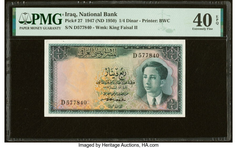 Iraq National Bank 1/4 Dinar 1947 (ND 1950) Pick 27 PMG Extremely Fine 40 EPQ. H...