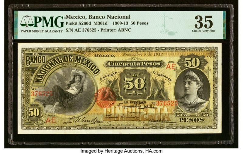 Mexico Banco Nacional de Mexicano 50 Pesos 5.11.1913 Pick S260d M301d PMG Choice...