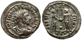 Roman Empire. Probus 276-282 AD. Billon Antoninianus, Ticinum. Av: IMP C M AVR PROBVS AVG. Rv: Emperor standing right receiving globe from Jupiter sta...