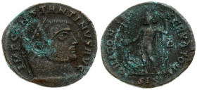 Roman Empire. Constantine I (307/10-337). AE Follis 306, Siscia. Av: IMP CONSTANTINVS P F AVG. Rv: Jupiter standing head left, IOVI CON-SERVATORI /·SI...