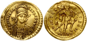 Eastern Roman Empire. Theodosius II (408-450). Solidus 441, Constantinople. Rev: VIRT EXERC ROM. Gold 4.30 g. Sear 21152; RIC X, 282-4.