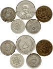 Afghanistan 1/2 Rupee - 5 Afghanis (1919 - 1961). Nickel plated steel, Silver total 28.44 g. Lot of 5 Coins