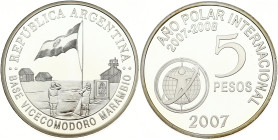 Argentina 5 Pesos 2007 International Polar Year. International Polar Year 2007-2008. Silver .925, 26.94g. KM-A154