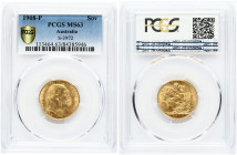 Australia. Edward VII (1901-1910). Sovereign 1908 P, Perth mint. Letter P above date. Gold 7.98 g. KM 15; S. 3972. PCGS MS 63.