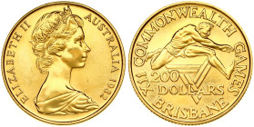 Australia. Elizabeth II (1952-2022). 200 Dollars 1982 XII Commonwealth Games Brisbane. Gold .916, 10.01 g. With original certificate and holder.