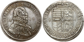 Holy Roman Empire, Tyrol. Maximilian III (1612-1618) as archduke. Taler 1618 Hall. Silver 27.88 g. Dav. 3324B.