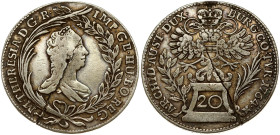 Holy Roman Empire. Maria Theresia (1740-1780). 20 Kreuzer 1764 Vienna. Silver 6.50 g. KM- 1814. Flan defect on obverse. Patina.