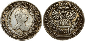 Holy Roman Empire, Bohemia. Maria Theresia (1740-1780). 20 Kreuzer 1764/3 Prague. Silver 6.48 g. KM- 768. Patina.
