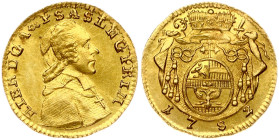 Holy Roman Empire, Salzburg. Hieronymus von Colloredo (1772-1803). 1/4 Ducat 1782. Gold 0.86 g. Fr. 883; KM-443.