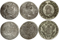 Holy Roman Empire. 6 Kreuzer 1689 & 20 Kreuzer 1805B. Silver 13.26 g. KM 1185; KM 2140. Lot of 3 coins.