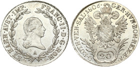 Holy Roman Empire. Franz II (1792-1835). 20 Kreuzer 1806 A. Silver 6.64 g. KM-2140.