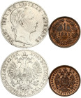 Austria. Franz Joseph I (1848-1916). 1 Florin 1861 A & 1 Kreuzer 1885. Silver 12.17 g, copper 3.23 g. KM-2187, 2219. Lot of 2 coins.
