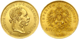 Austria. Restrike of 4 Florins / 10 Francs 1892 .Gold 3.21 g. Fr. 503R; KM-2260.