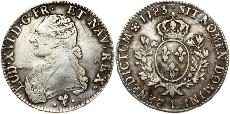 France. Louis XVI (1674-1792). Ecu 1783 L, Bayonne. Silver 28.99 g. Gadoury 356,...