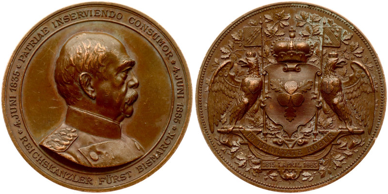 Germany. Medal 1885 70th Birthday of Otto Bismarck. Bronze 38 mm, 26.19 g.