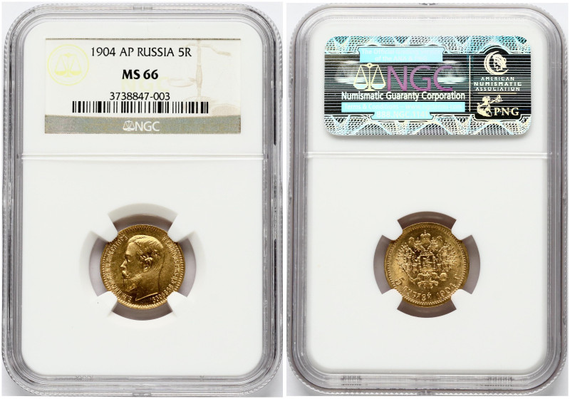 Russia. Nicholas II (1894-1917). 5 Roubles 1904 AP, St. Petersburg. Gold 4.30 g....