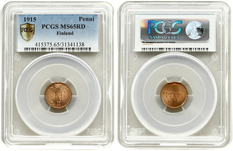 Russia for Finland. Nicholas II (1894-1917). 1 Penni 1915. Bitkin 475. PCGS MS 6...