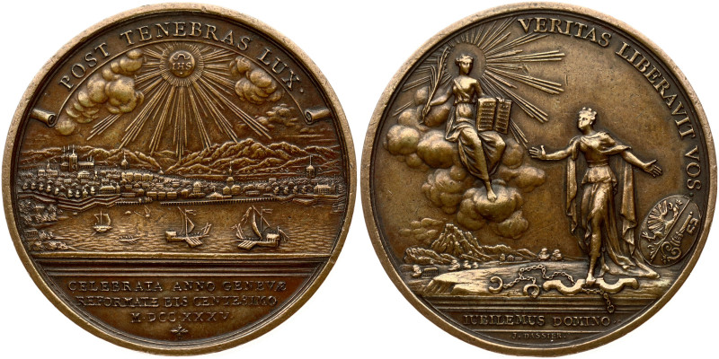 Switzerland, Geneva. Medal 1735 200 years Reformation in Geneva. Bronze 79.54 g....