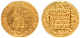 Bataafse Republiek (1795-1806) - Utrecht - Dubbele Gouden Dukaat 1801 mm. shield of Utrecht, reeded edge (Sch. 8 / R) - 6.94 gram - Obv. Standing knig...