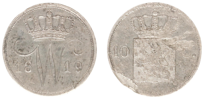 Koninkrijk NL Willem I (1815-1840) - 10 Cent 1819 U (Sch. 303/RR) - VG/F , damag...