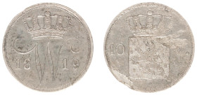 Koninkrijk NL Willem I (1815-1840) - 10 Cent 1819 U (Sch. 303/RR) - VG/F , damaged planchet, very rare (mintage 25.030 pcs)