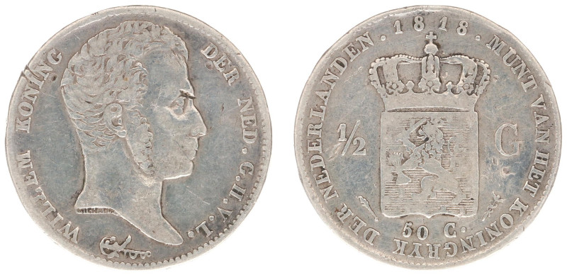 Koninkrijk NL Willem I (1815-1840) - ½ Gulden 1818 U (Sch. 279/R) - F/VF, rare (...