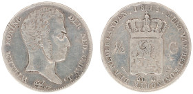 Koninkrijk NL Willem I (1815-1840) - ½ Gulden 1818 U (Sch. 279/R) - F/VF, rare (mintage 50.558 pcs)