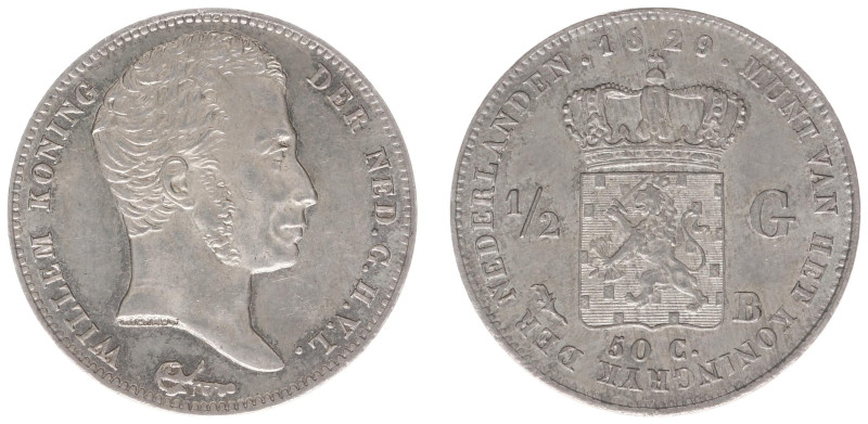 Koninkrijk NL Willem I (1815-1840) - ½ Gulden 1829 B/1823 OVERDATE (Sch. 282) - ...