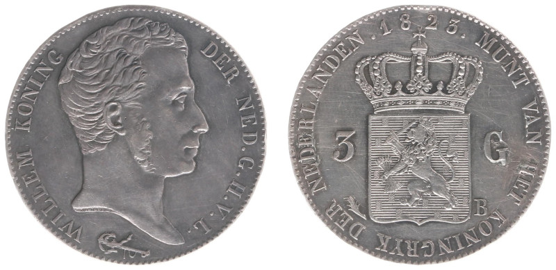 Koninkrijk NL Willem I (1815-1840) - 3 Gulden 1823 B (Sch. 255/RRR) mintage only...