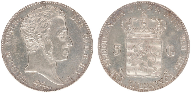 Koninkrijk NL Willem I (1815-1840) - 3 Gulden 1824 U small dash between crown an...