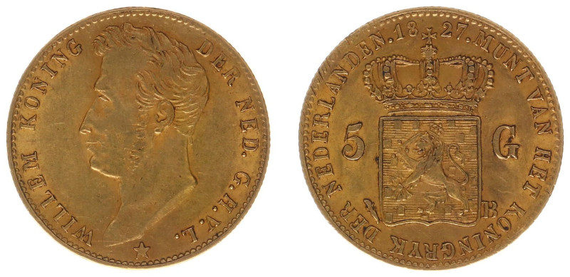 Koninkrijk NL Willem I (1815-1840) - 5 Gulden 1827 B (Sch. 198) - Gold - VF+, va...