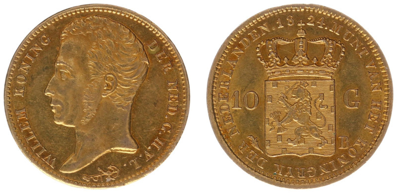 Koninkrijk NL Willem I (1815-1840) - 10 Gulden 1824 B (Sch. 190) - Gold - XF- wi...
