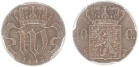 Koninkrijk NL Willem II (1840-1849) - 10 Cent 1843 mm. Lis - Pattern with crowned gothic 'W' by Schouberg (Sch. 536 RR / KM-Pn54) - Proof - gray patin...