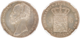 Koninkrijk NL Willem II (1840-1849) - 1 Gulden 1843 (Sch. 520) - in NGC slab MS 62