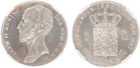 Koninkrijk NL Willem II (1840-1849) - 1 Gulden 1845 without dash between crown and coat of arms (Sch. 522a) - in NGC slab MS 62