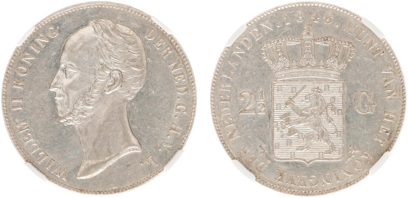 Koninkrijk NL Willem II (1840-1849) - 2½ Gulden 1848 (Sch. 515) - in NGC slab MS...