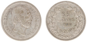 Koninkrijk NL Willem III (1849-1890) - 25 Cent 1890 without dot behind date (Sch. 639a) - a.VF