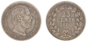 Koninkrijk NL Willem III (1849-1890) - 25 Cent 1890 without dot behind date (Sch. 639a) - VF