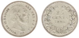 Koninkrijk NL Willem III (1849-1890) - 25 Cent 1890 without dot behind date (Sch. 639a) - VF-