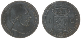 Koninkrijk NL Willem III (1849-1890) - 1 Gulden 1853/51 OVERDATE (Sch. 606b/R) - VF/XF, blackish toning, scratches on rev.