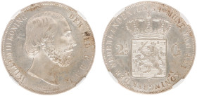Koninkrijk NL Willem III (1849-1890) - 2½ Gulden 1851 without dot between I en P (Sch. 577b) - in NGS slab MS 61