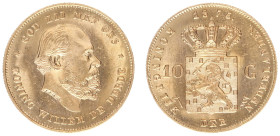 Koninkrijk NL Willem III (1849-1890) - 10 Gulden 1875 over 74 (Sch.--) - Obv: Head right / Rev: Crowned arms divide 10-G - Gold 6.72 g. - UNC, possibl...