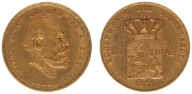 Koninkrijk NL Willem III (1849-1890) - 10 Gulden 1879 OVER 1877 (Sch. 552a/S) - Gold - XF, scarce
