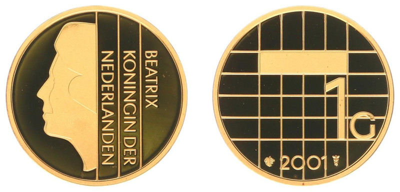 Koninkrijk NL Beatrix (1980-2013) - 1 Gulden 2001 - Gold - Prooflike in orig. ca...