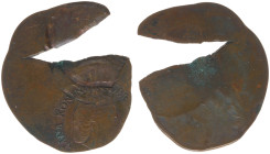 Misslagen en afwijkingen Koninkrijk NL - 5 Cent 1977 - misstrike: three in- and outward impressions of the dies on a bronze flan, completely flattened...