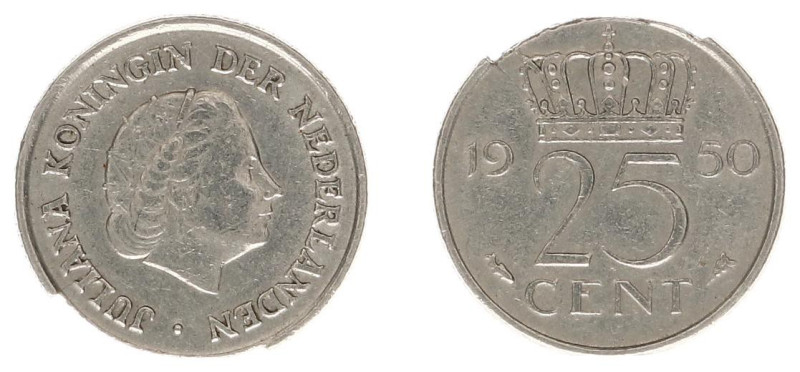 Misslagen en afwijkingen Koninkrijk NL - 25 Cent 1950 with MISSTRIKE 'interestin...