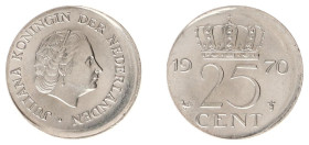 Misslagen en afwijkingen Koninkrijk NL - 25 Cent 1970 MISSTRIKE '10 % excentric strike' - UNC