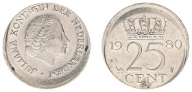 Misslagen en afwijkingen Koninkrijk NL - 25 Cent 1980 with misstrike ´struck 10% off center' - VF