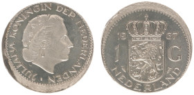 Misslagen en afwijkingen Koninkrijk NL - 1 Gulden 1967 nickel MISSTRIKE 'struck 10% off center' - UNC