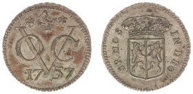 Verenigde Oost-Indische Compagnie (1602-1799) - Gelderland - ½ Duit 1757 struck in silver mm. Crane with reeded edge (Scho. 384 / Passon 11.11 R) - 1....